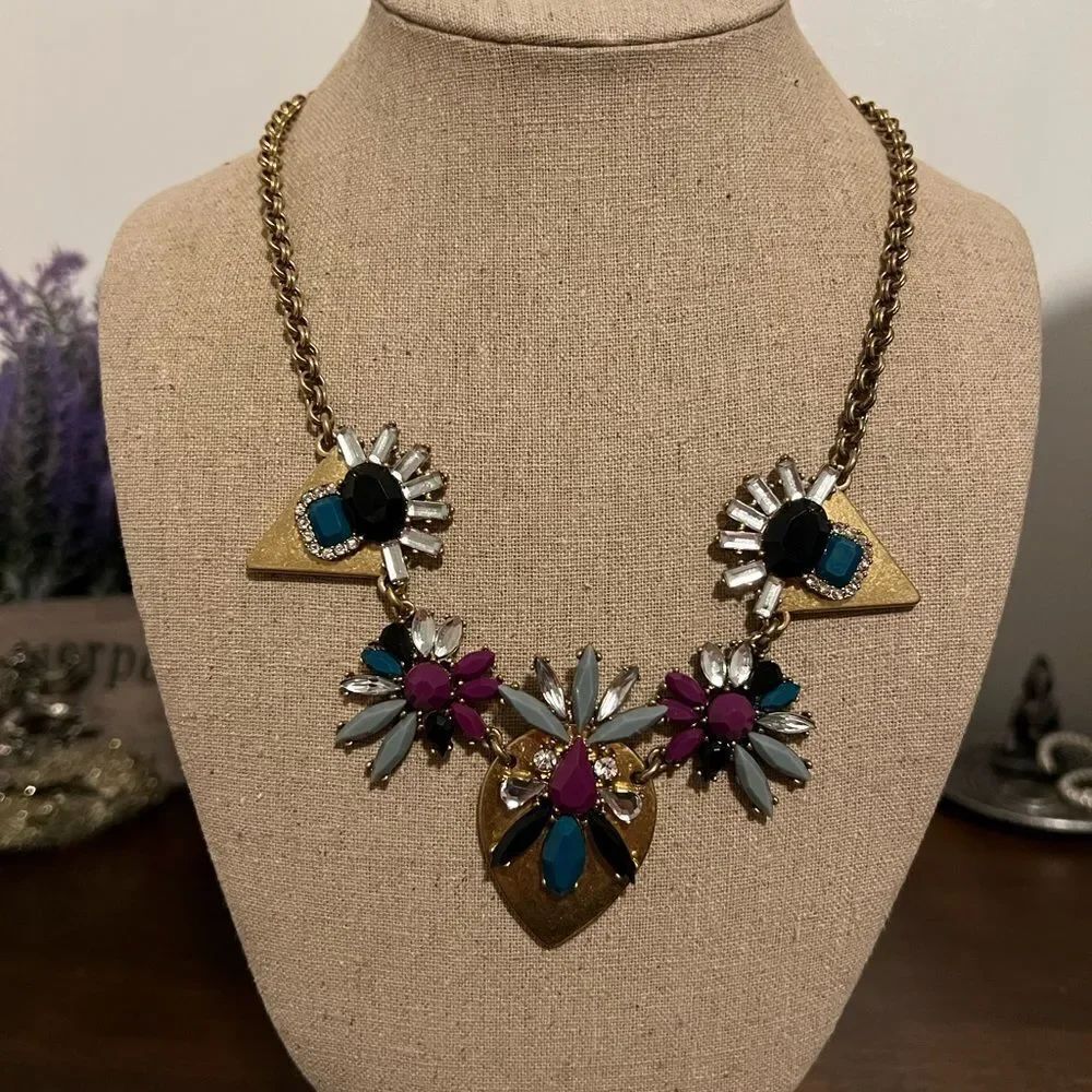 J. Crew Goldtone Multi Color Faceted Crystal Statement Necklace